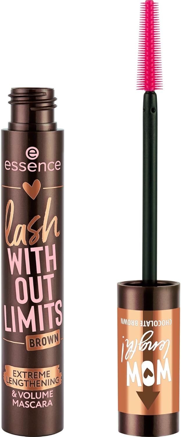 essence LOVE IT A CHOCO’ LOT! lash WITHOUT LIMITS BRUINE EXTREME LENGTHENING & VOLUME MASCARA, langhoudend (13ml)