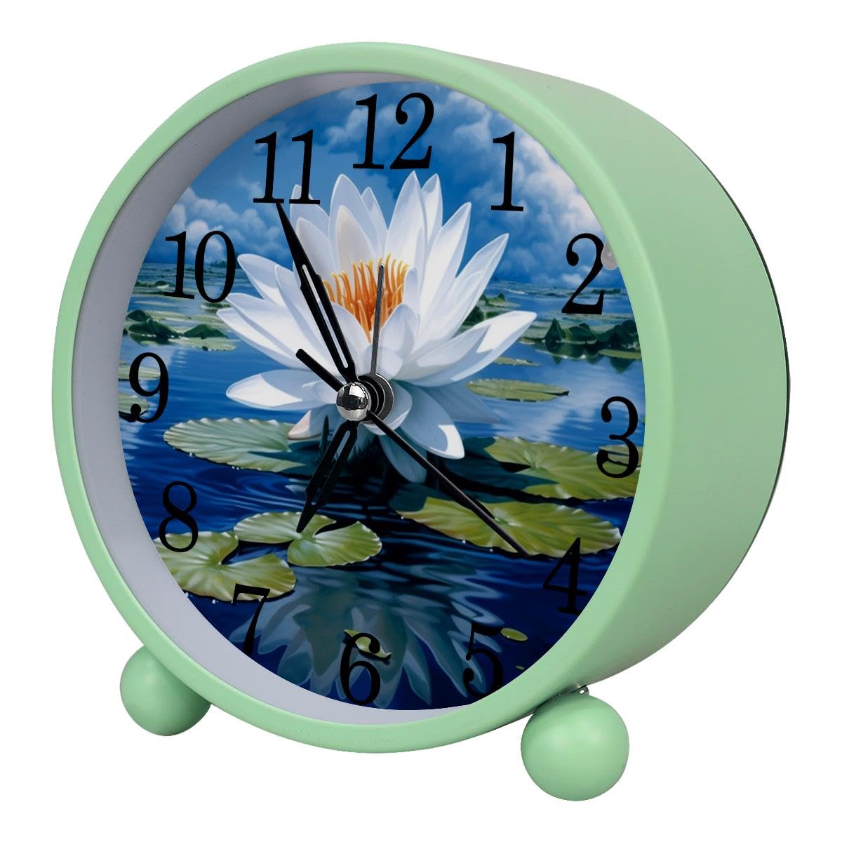 Luoweisi Alarm Clock White Lotus, Silent Non-Ticking with Night Light