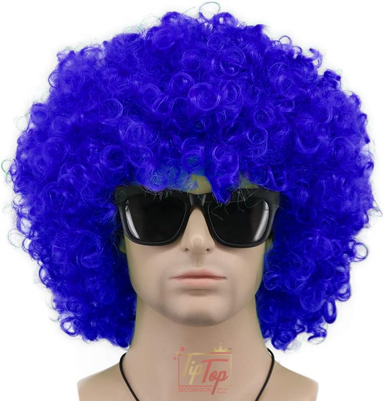 TIPTOP DECORATION Premium Curly Clown Joker Malinga Unisex Funky Hair Wig (Royal Blue)