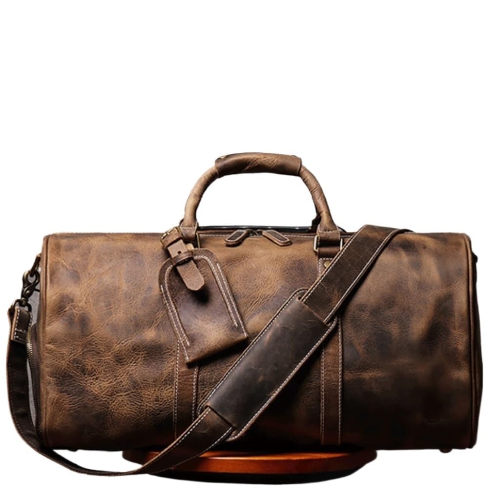 Mens Genuine Leather Travel Bag Vintage Large Capacity Single Shoulder Messenger Hand Luggage Bag