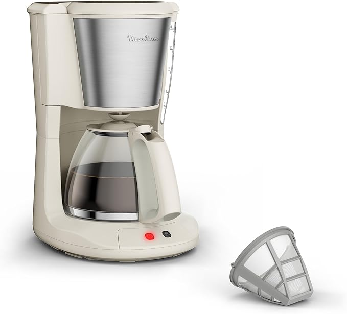 Cafetière filtre Subito Moulinex beige inox, Fonction de maintien au chaud en option, Filtre permanent réutilisable, FG5S1AE0, Rise
