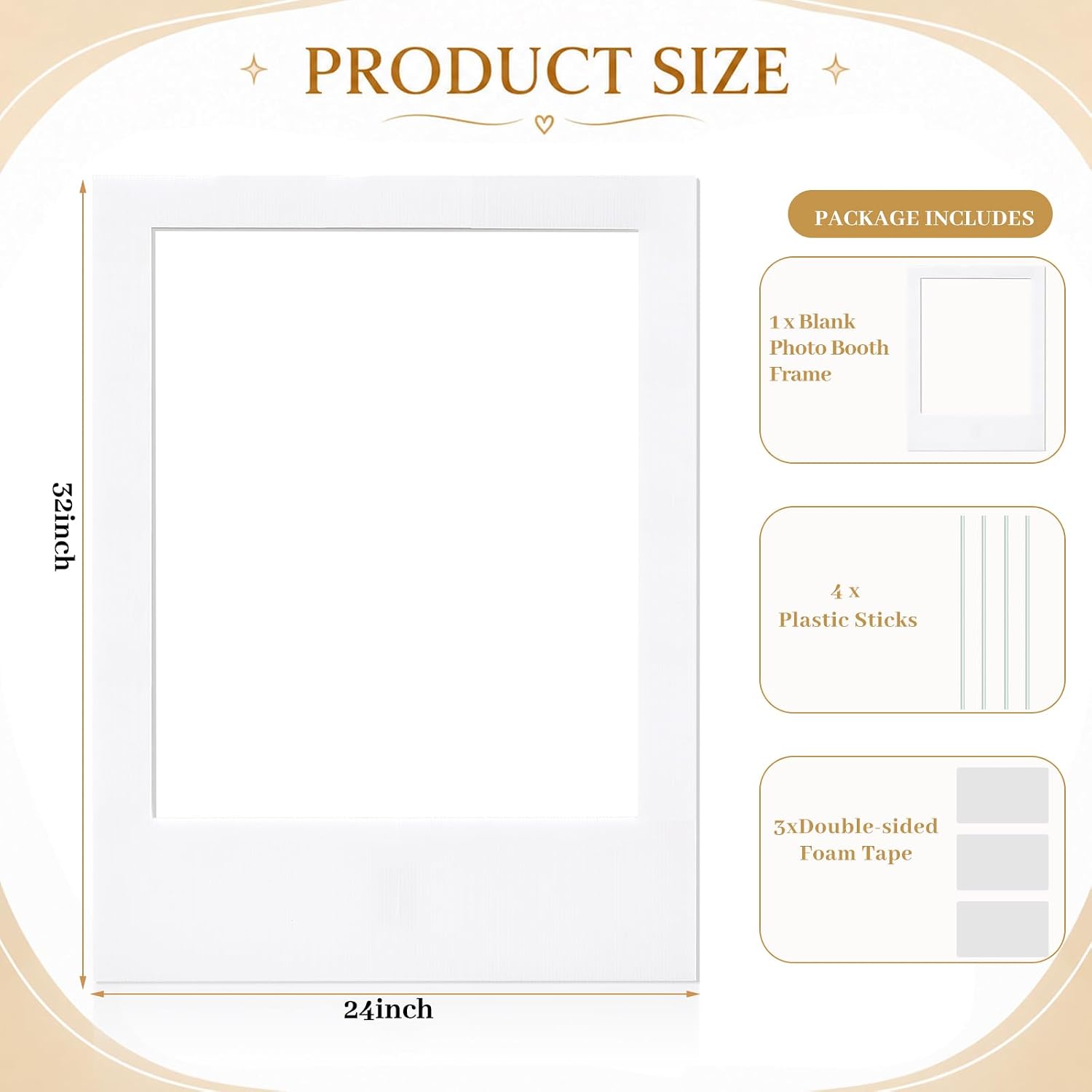 32 x 24 Inch Large Blank Photo Booth Frame (White, Selfie Frame) | DIY Selfie Picture Frame, Thick Writable Cutout Prop, Birthday Wedding Baby Shower Party Supply, Fall Halloween Photobooth