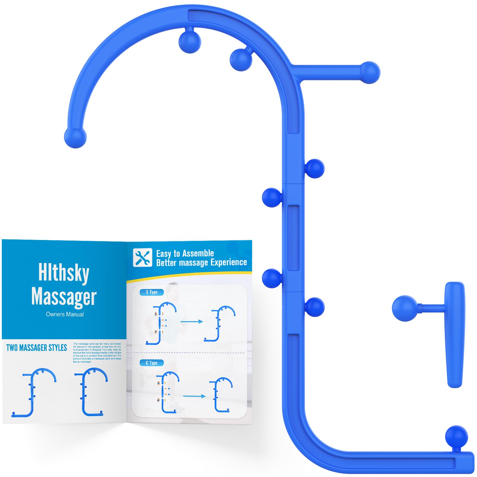 hlthsky Trigger Point Massage Tool,Two Shapes Handheld Back and Neck Massager for Pain Relief,Muscle Release Tool Manual Massage Hook Back Neck