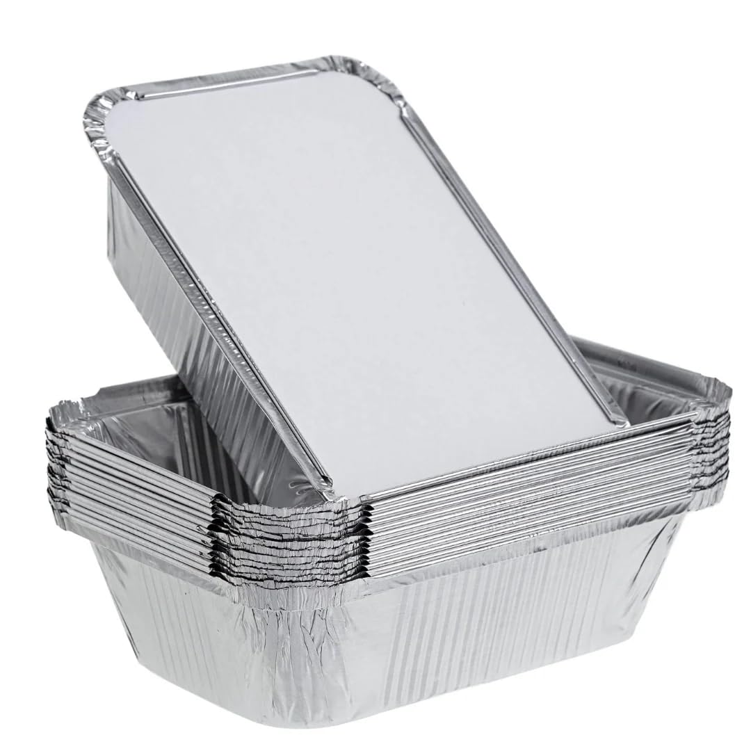 Hot n Fresh Aluminium Foil Food Containers with Lids Disposable Takeaway Trays for Meal Prep Baking Roasting Catering Heavy Duty Aluminium Foil Oven Freezer Safe Food Storage Boxes (25, No.6A)