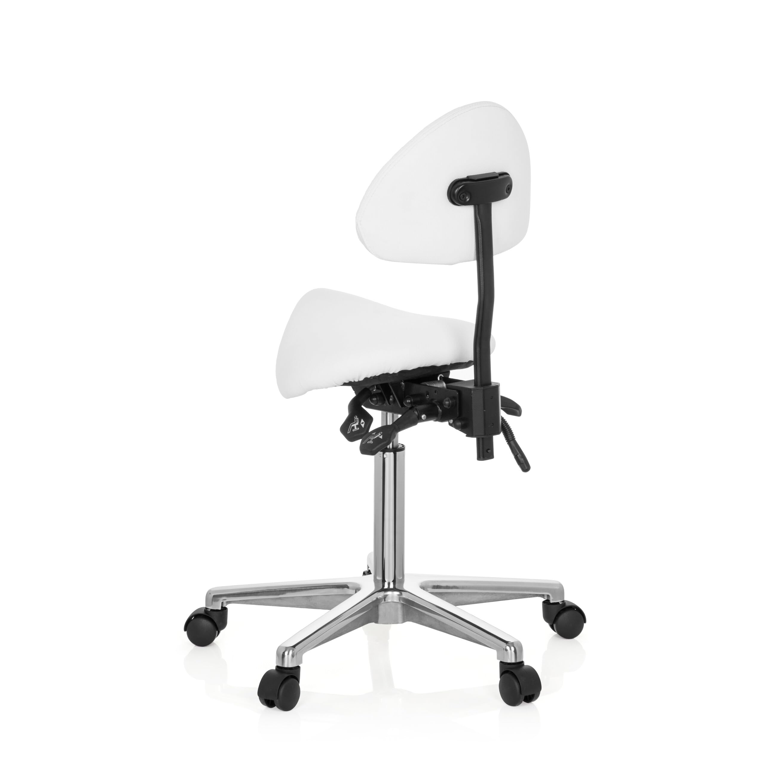 hjh OFFICE 608900 Arbeitshocker mit Lehne TOP Work 20 PU Weiß Sattelhocker mit Rollen höhenverstellbar, neigbar