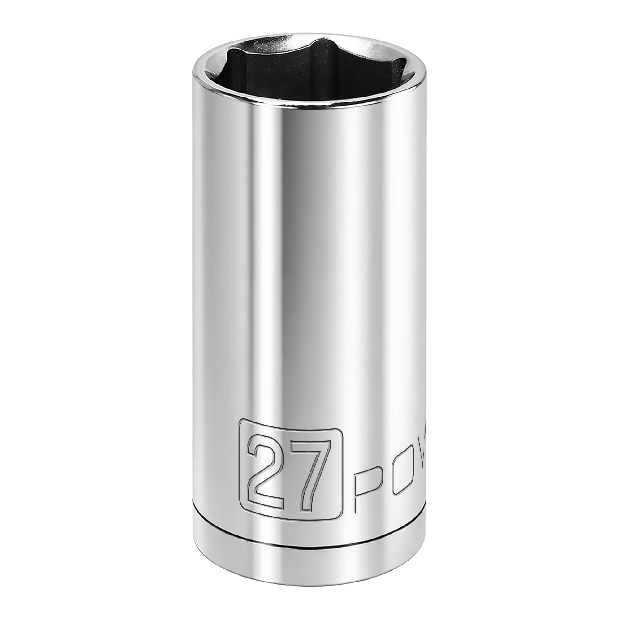 Powerbuilt 1/2 Inch Drive x 27mm Metric Deep Socket, 6 Point, Chrome-Vanadium made, Size Marking - 640841