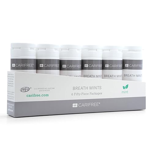 CariFree Mentas, hidroxiapatita y xilitol, sin azúcar, pH elevador, refresca el aliento, sabor a menta, tubo de 50 quilates, 6 tubos por caja.
