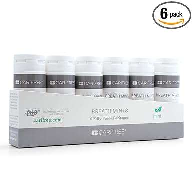 CariFree Breath Mints, Hydroxyapatite and Xylitol, Sugar-Free, pH Elevating, Delicious & Refreshing, Convenient On-The-Go, Travel Size, 6 Tubes Per Box (50 ct. each)