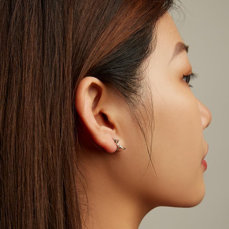 S925 Sterling Silver Hoop Hypoallergenic Earrings for Women Dachshund Cat Butterfly Iris Star Leaves Shell Pearl & Cross Design Earrings as Gifts for women - Image 3