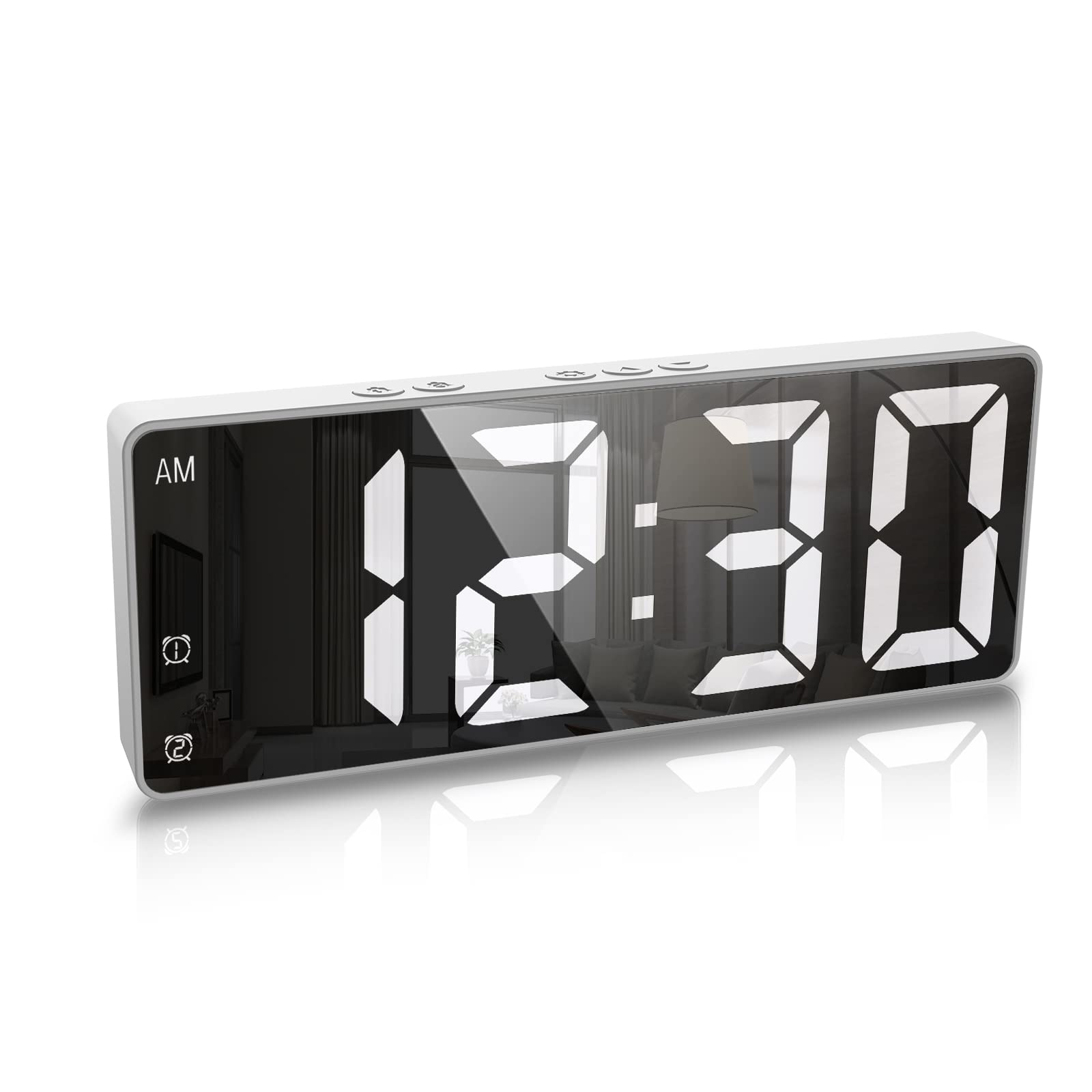 CriacrDigital Alarm Clock, Alarm Clocks Bedside for Kids Heavy Sleepers, USB/Battery Powered Bedside Clock with Big Temperature LED Display, Voice Control, Dual Alarms, Snooze, 12/24Hr (White)
