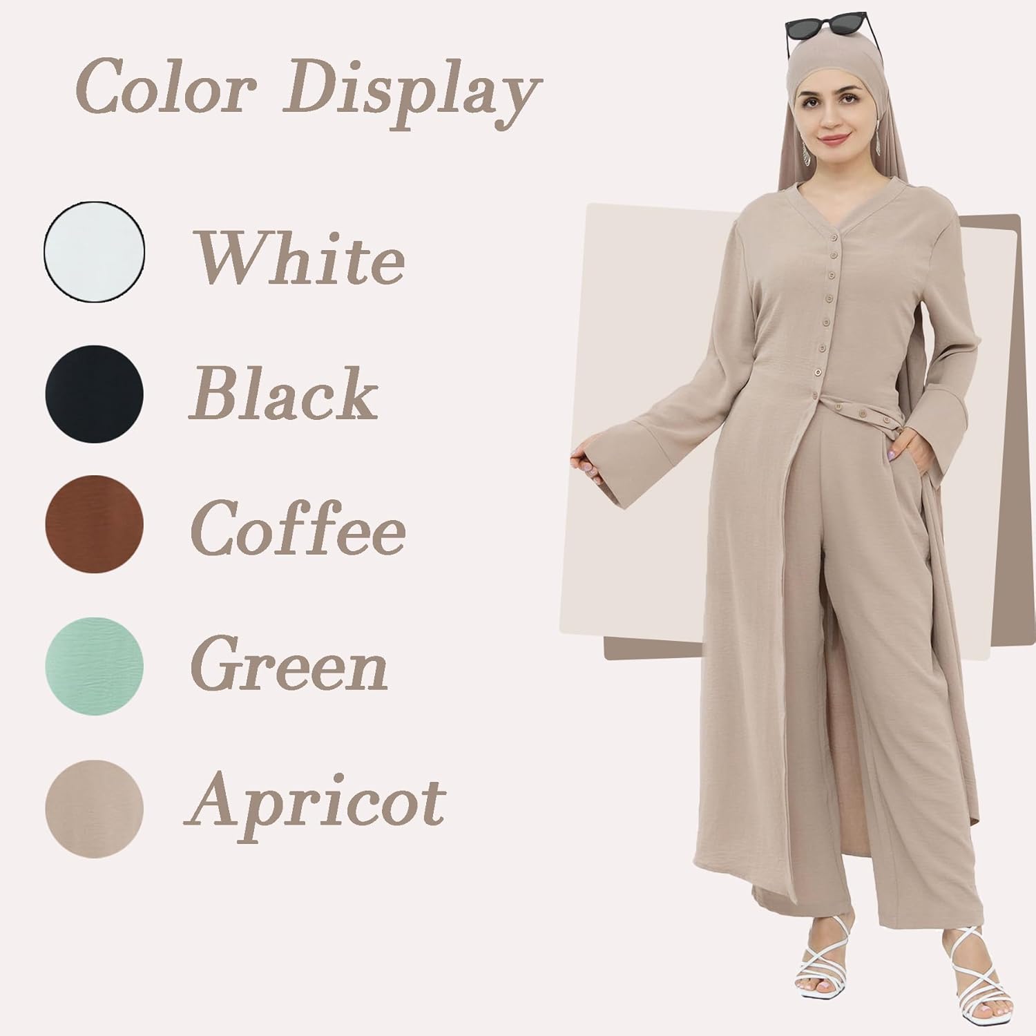 Abaya Dress for Women Muslim Modest Prayer Clothes 2pcs Dubai Cool Suit Arabic Daily Comfort Outfits(Long Top+Pants)