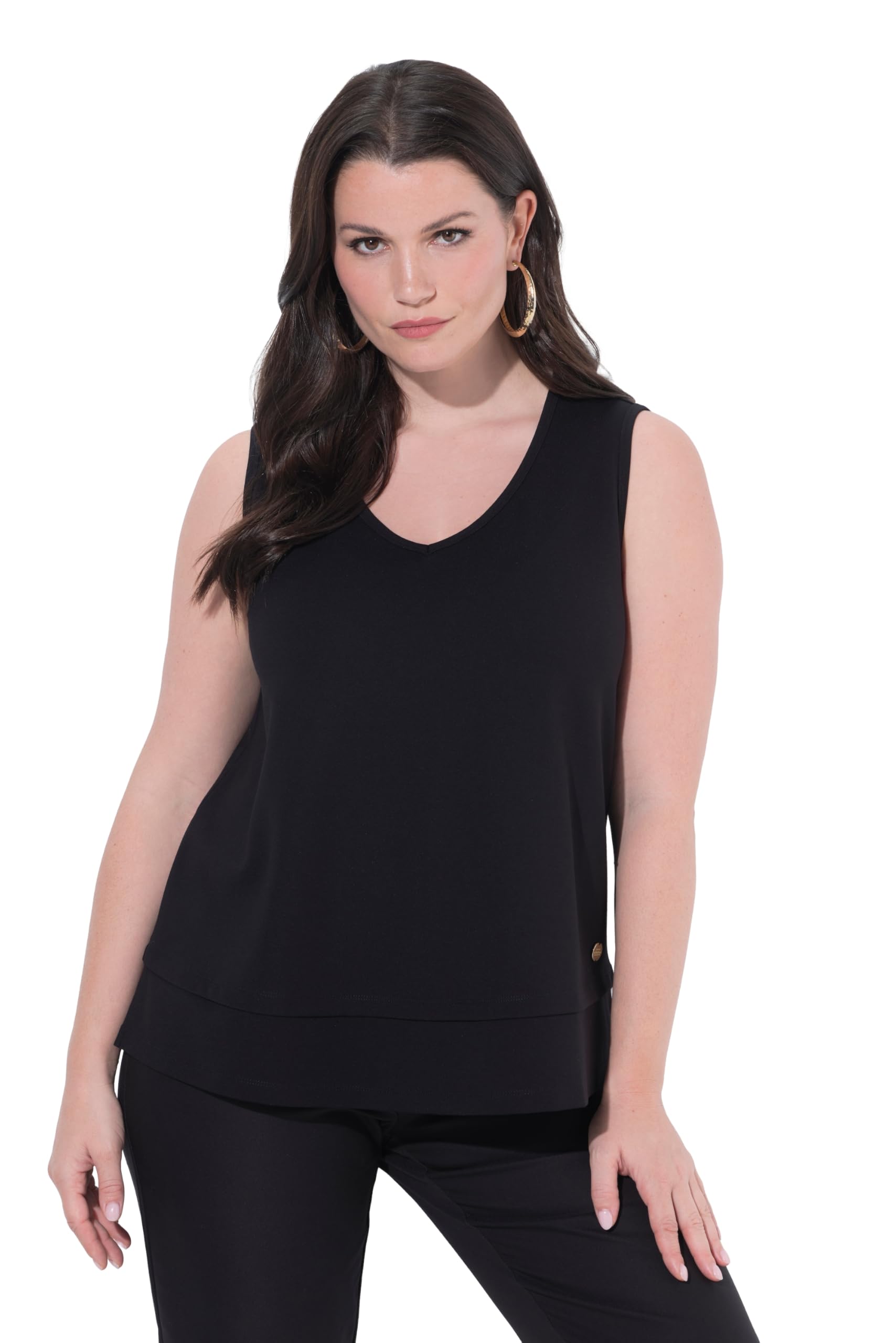 Ulla Popken Damen große Größen Übergrößen Plus Size Punto-Top, A-Linie, V-Ausschnitt, ärmellos 847964