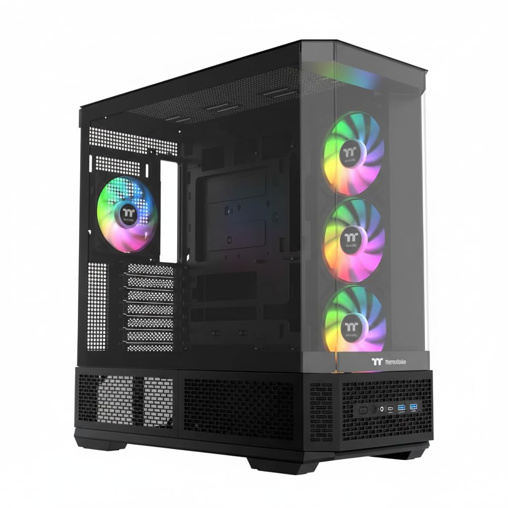 Thermaltake View 370 TG ARGB Mid Tower; 1x360mm & 1x120 ARGB PWM Fans Included; 360mm Rad Support; 420mm GPU Clearance; Hidden Connector Support (ATX/mATX); Vertical GPU Support;Black;CA-11N-00M1WN-00