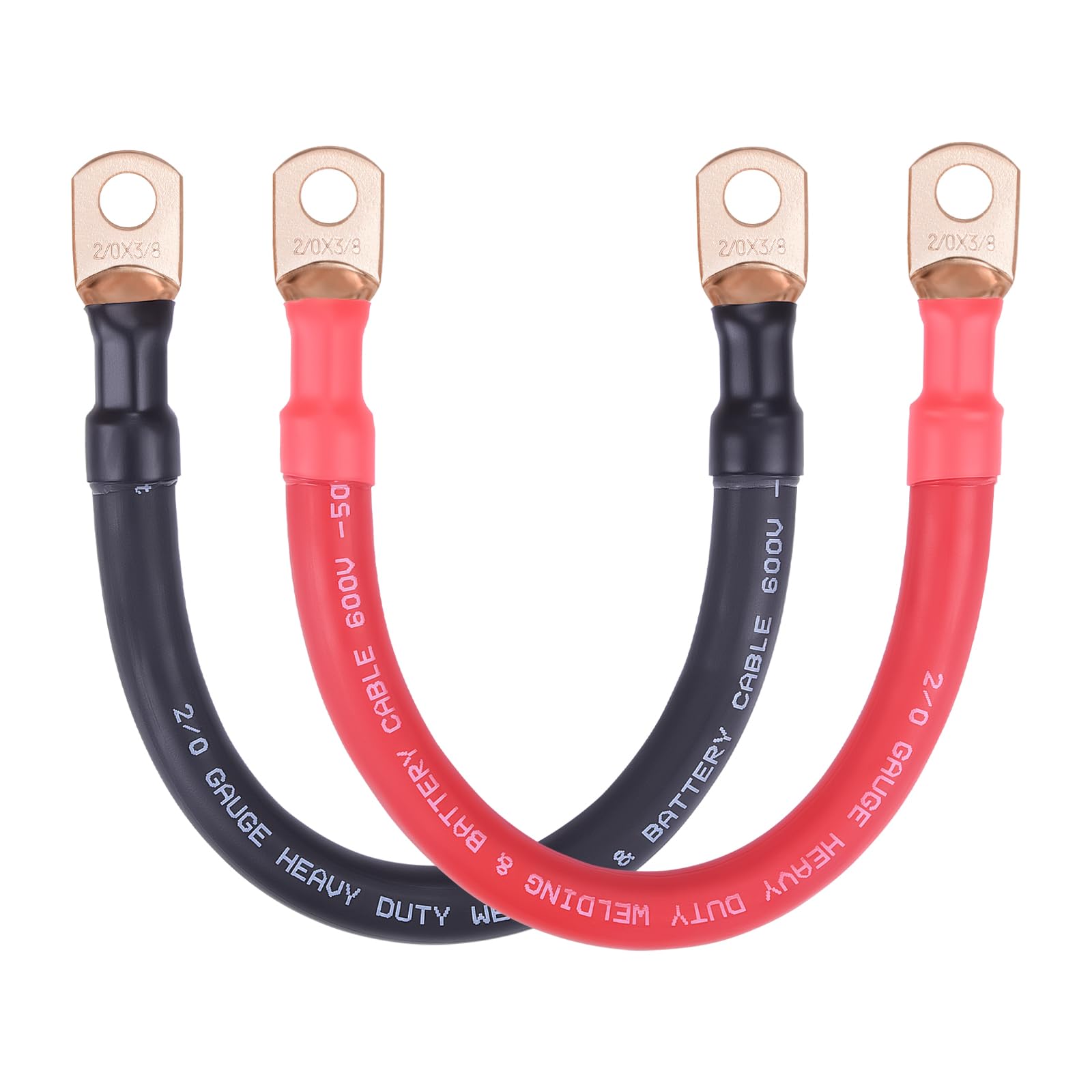 iGreely 2/0 AWG Battery Cable,2/0 Gauge Copper Welding Battery Wires with 3/8'' Lugs,Heavy Duty Cable for Solar Inverter Automotive RV Marine,Replacement Parts &amp; Accessories (Red + Black 1FT Pair)