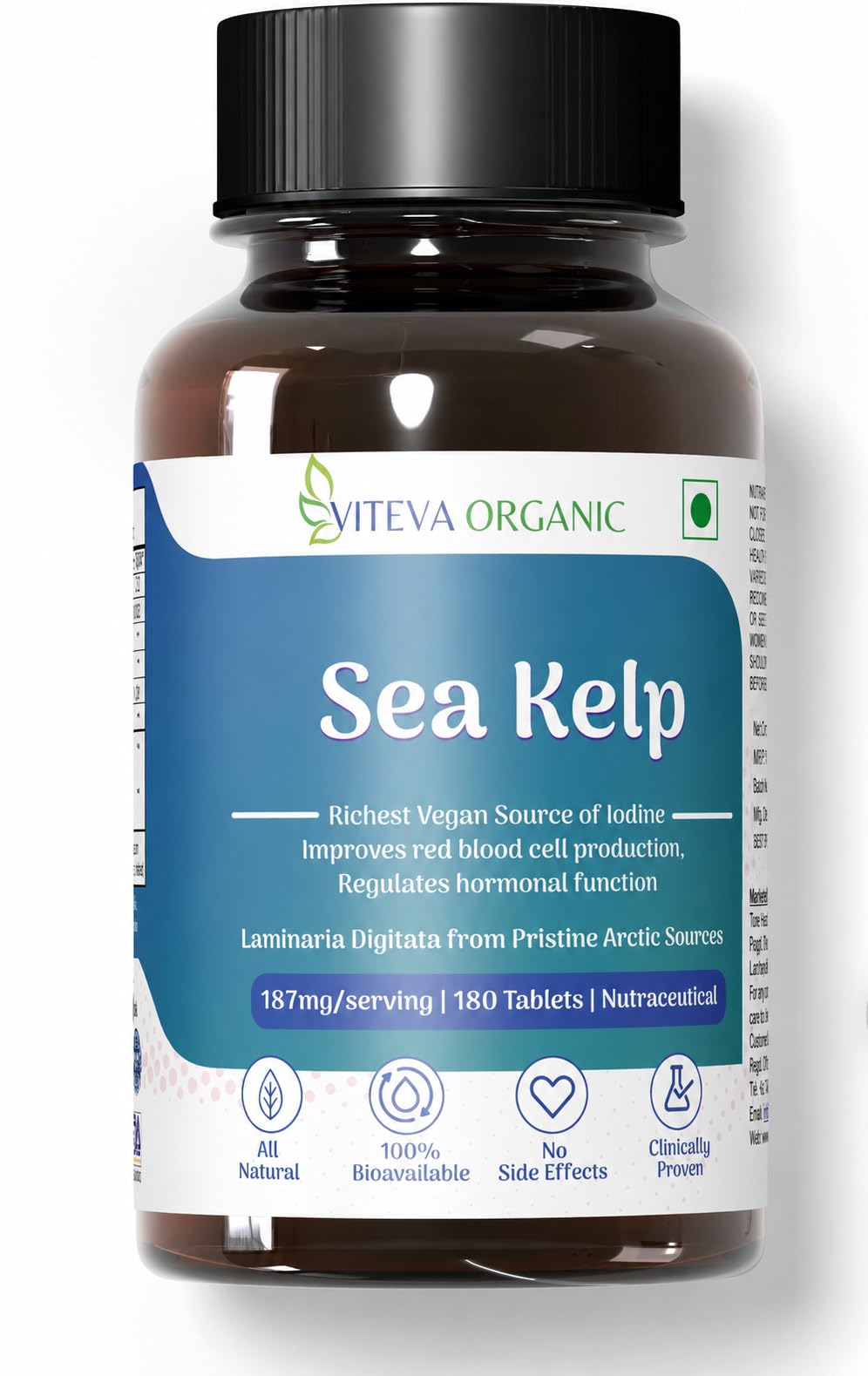 Sea Kelp 187mg 150ug Iodine - Pack of 180 Tablets | Geothermally Dried Pure Laminaria Digitata | Richest Vegan Source of Iodine-image-34
