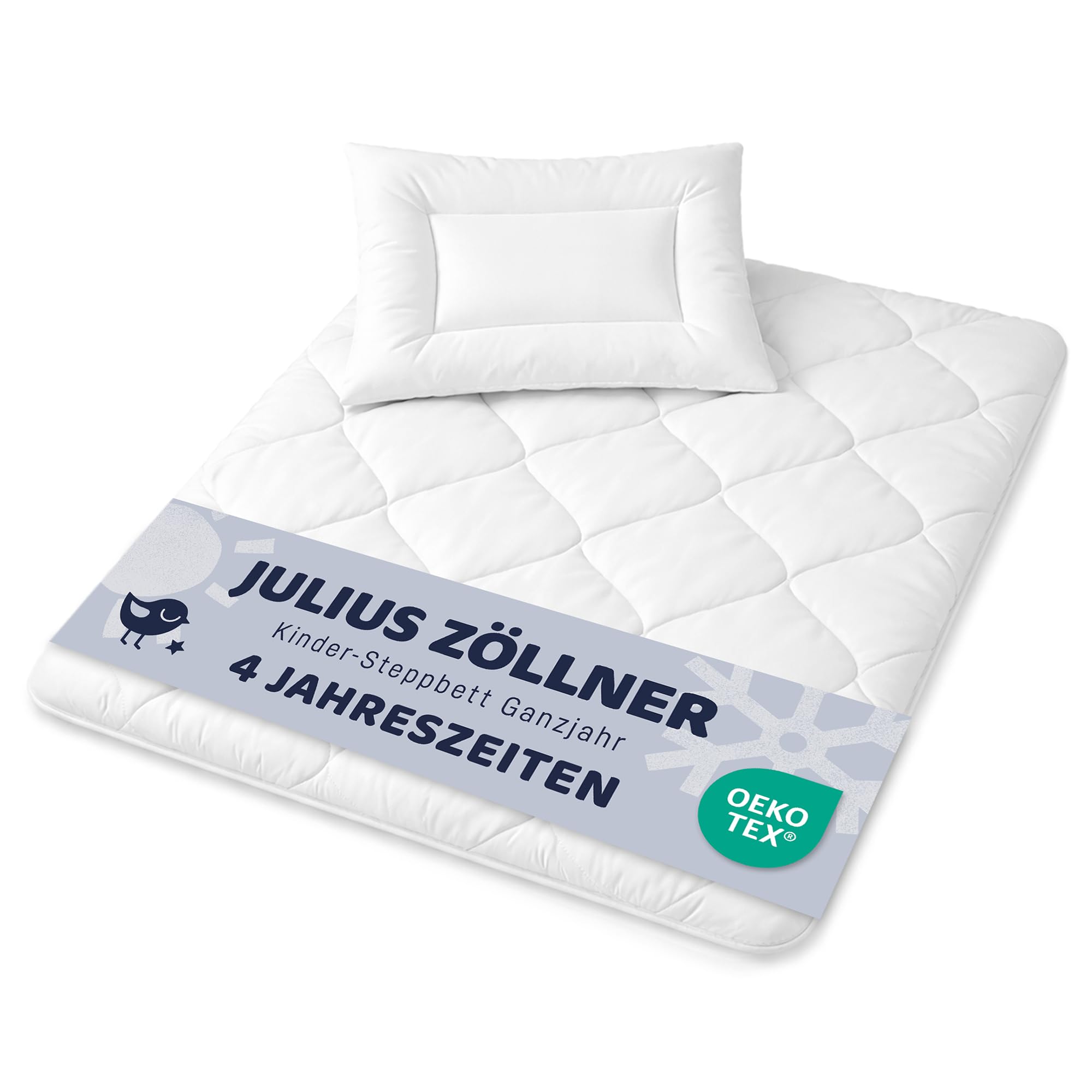 Julius Zöllner Kindersteppbett-Set 4-Jahreszeiten, Duo-Decke mit Druckknöpfen und Kissen, Größe 100x135 cm + 40x60 cm