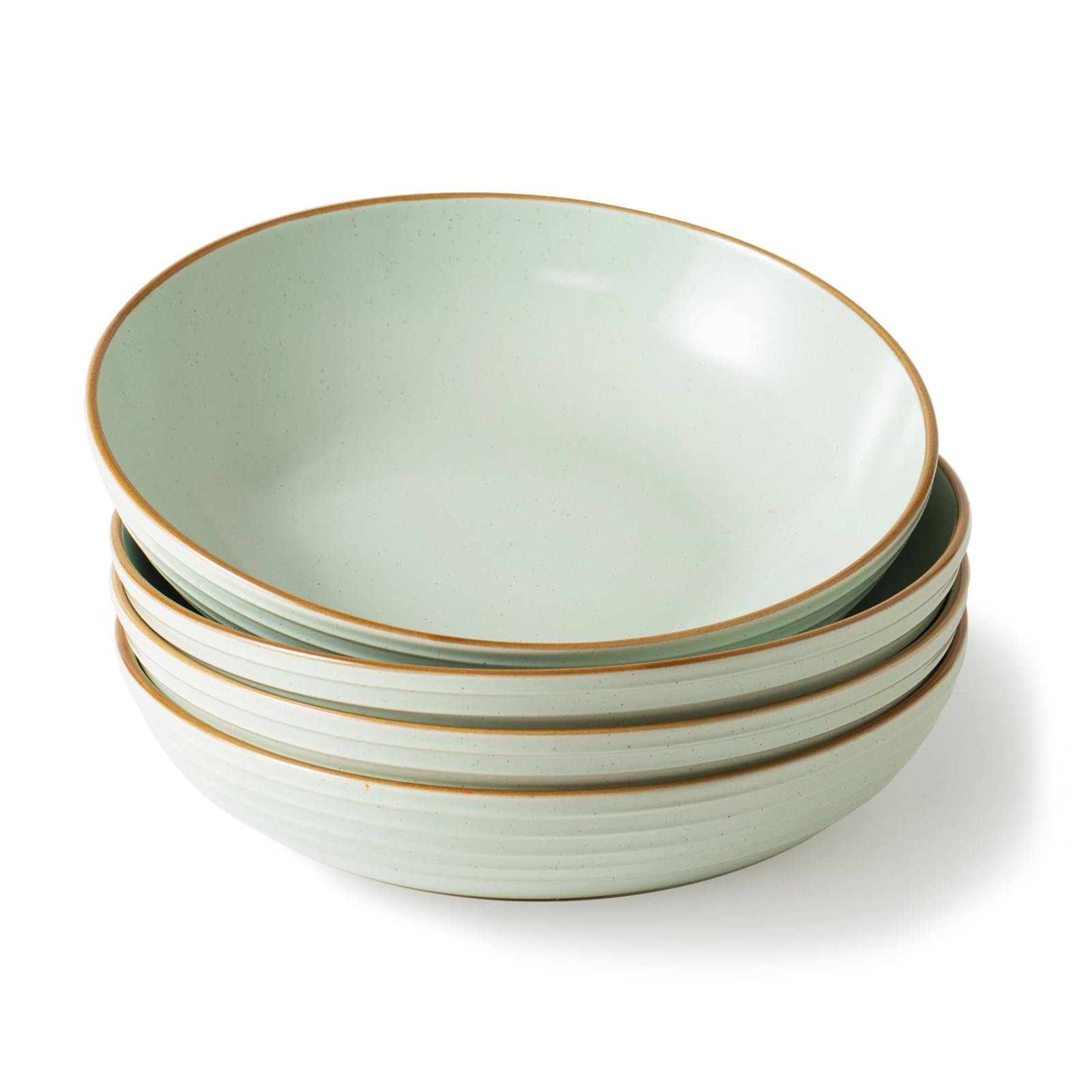 famiware Jupiter Pasta Bowls, 30 OZ Large Salad Bowls Set of 4, Microwave and Dishwasher Safe, Sturdy & Stackable, Serving Bowls for Kitchen, Light Green