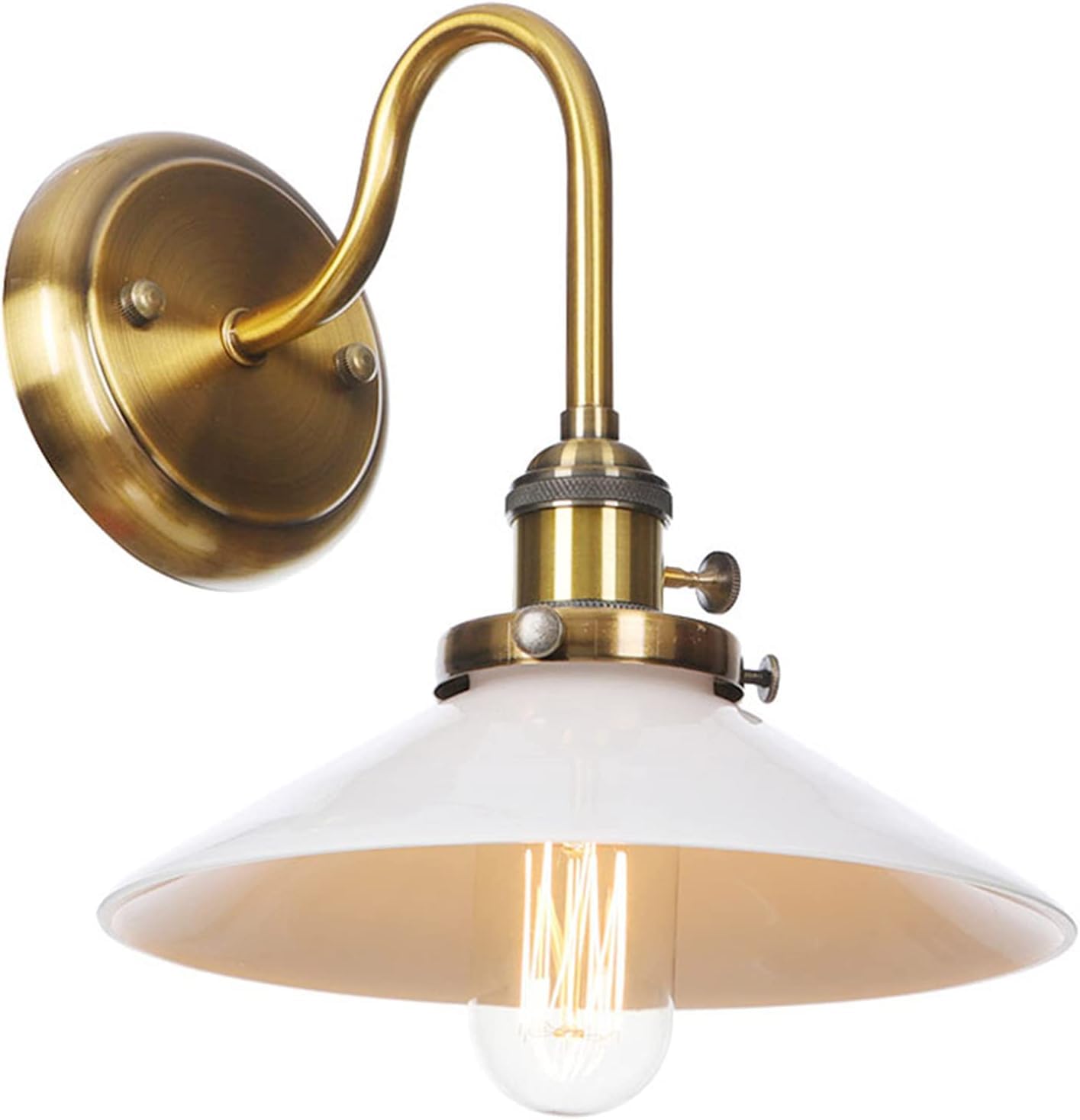 HYJAUSXB Barn Sconce Wall Lighting Vintage Retro Gooseneck Sconces with Switch, Indoor 1-Light Lamp Whtie Glass Shade, Lights for Bathroom Bedroom Bedside Kitchen (d Bronze)