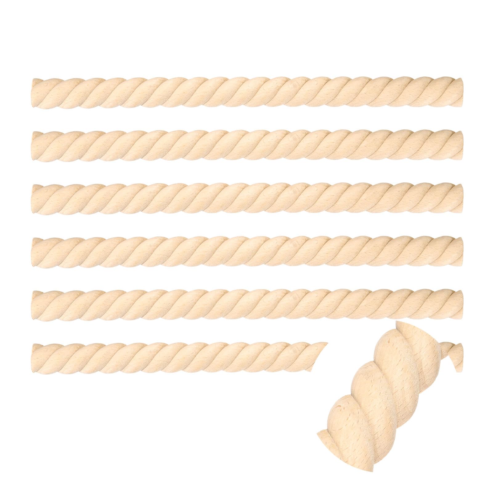 sourcing map 6Pcs 28mm Decorative Wood Trim,Unfinished 3D,Twist — image 1
