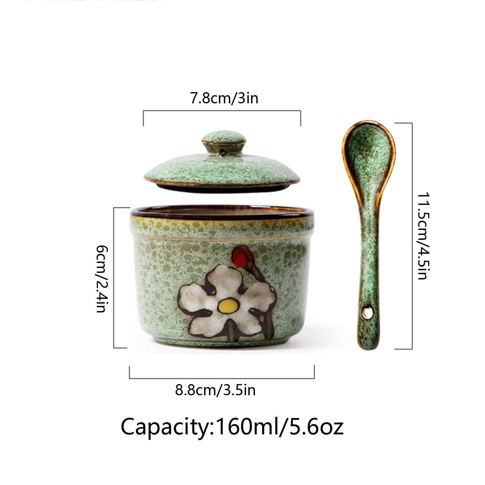 MaikOn Sucrier en céramique, Sucrier avec Couvercle et cuillère, Pot de Stockage de Sucre, Pot à Sucre, Pot à épices, Pot à sel, Pot d'assaisonnement - Rouge - 160 ML (Color : Green, Size : 160ml)