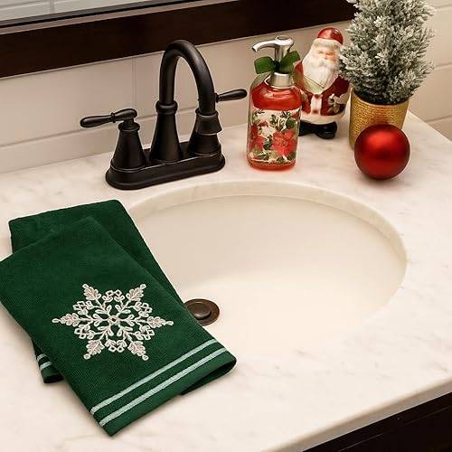 Miniatura 239 de Juego de 2 toallas de mano de baño de Navidad, color gris oscuro, 100% algodón, bordadas, diseño de copos de nieve, 16 x 25 pulgadas, toallas 24 Let