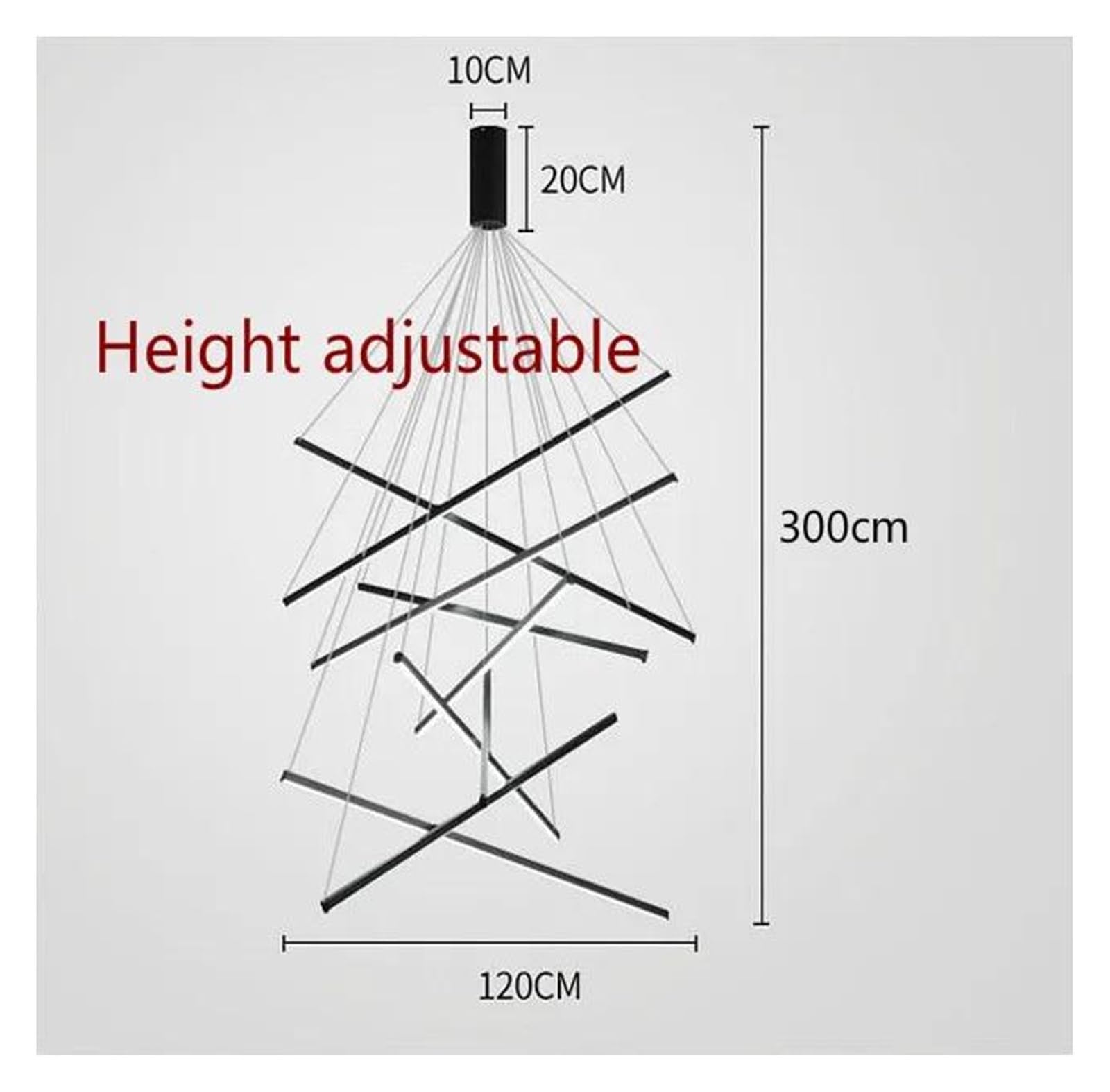 Generico Lampadario a scale nere, semplice e moderno, edificio duplex alto, soggiorno vuoto, corridoio, personalità creativa, lampada a LED lunga(Changeable,9 lamp arm)