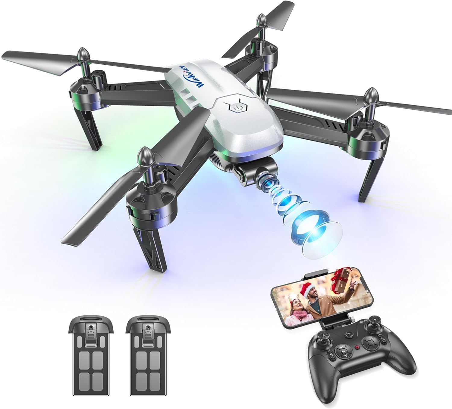 Wipkviey Drone con Telecamera 1080P HD – Droni Pieghevoli Professionali per Bambini e Adulti, con Transmissione Video WiFi in Diretta, Quadricottero RC con 2 Batterie, 3D Flip, Peso Inferiore a 249g