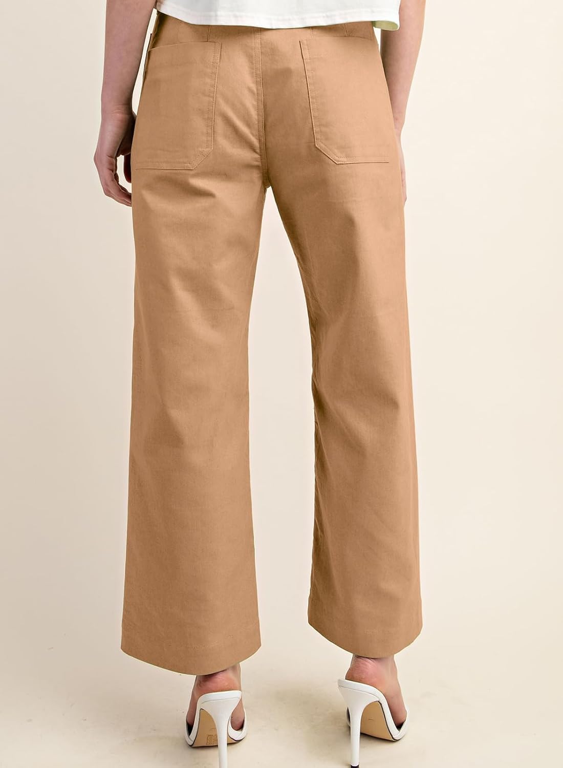 miduo Womens High Waisted Cropped Wide Leg Stretchy Straight Pants Trousers with Pockets