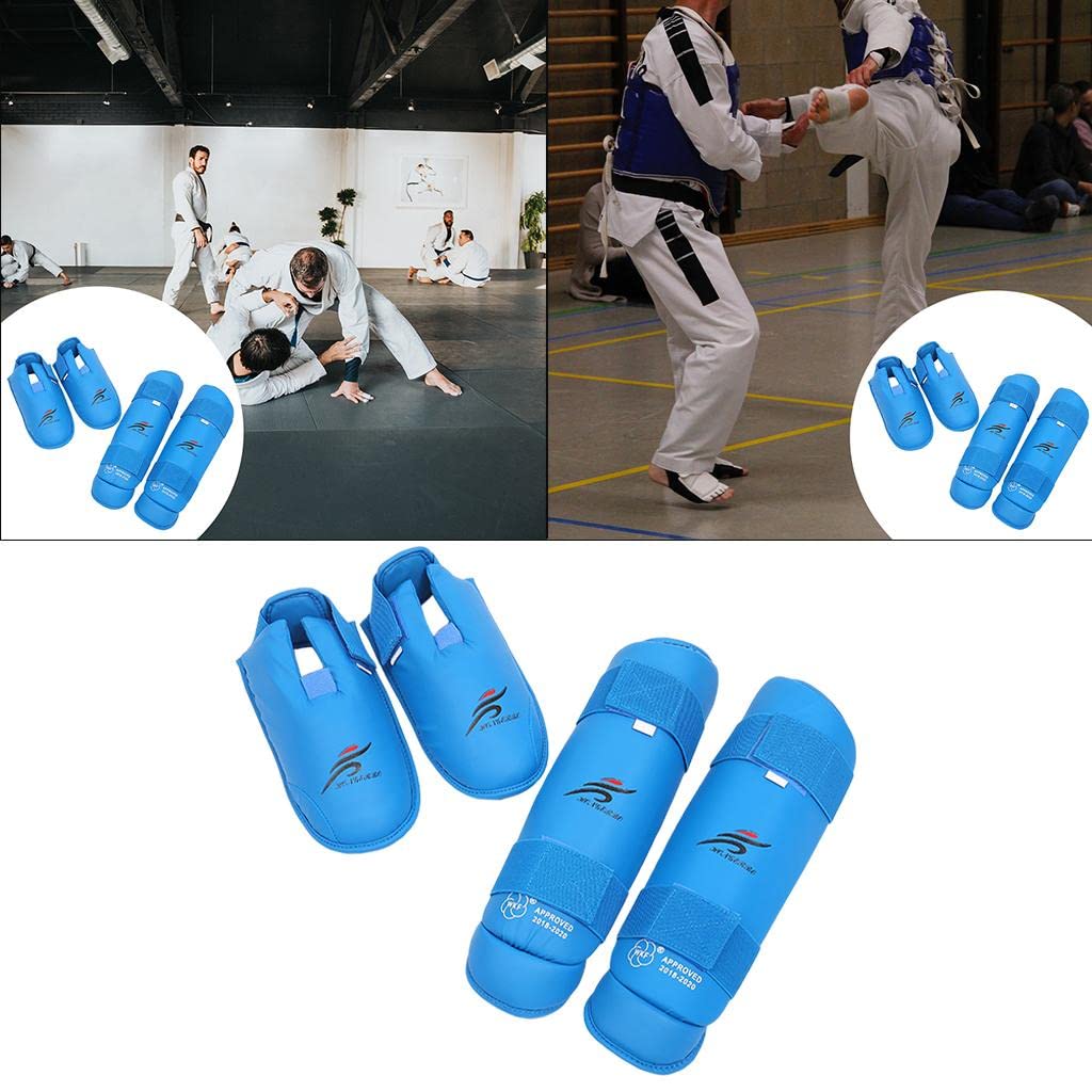 4 Pezzi Parastinchi Protezioni Gambe Calzari Arti Marziali Supporto Spugna Comodo Elastico Adatto a Allenamento Bambini Adulti Competizione Arti Marzi, Blue, XL