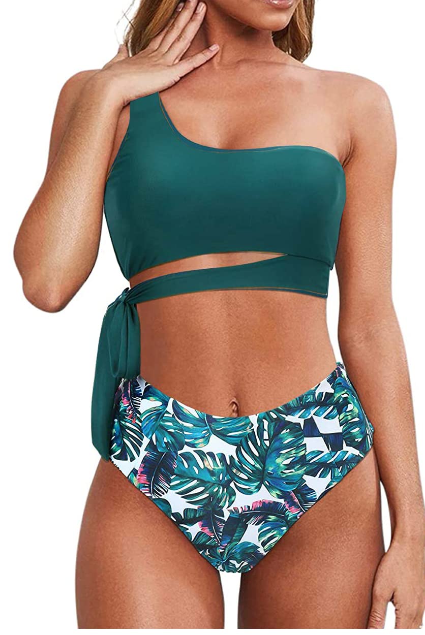 Rayson Trajes de Baño Mujer de Dos Piezas Bikinis Push Up Braga Alta Bañadores Reductor Barriga Bikini Bandeau un Hombro Brasileños