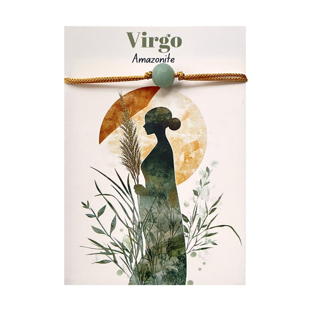 VIE Zodiac Bracelet Virgo | Amazonite Crystal Healing Stone Wristlet with Star Sign Card | Astrology Birthday Gift for Women | Natural Gemstone Bead Bracelet