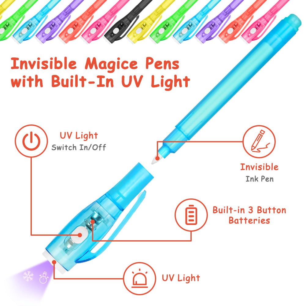 OFFCUP Invisible Ink Pen, 14pcs Spy Pen with UV Light, Magic Marker Pens with UV Light for Kids Spy Pens Invisible Ink - Image 3