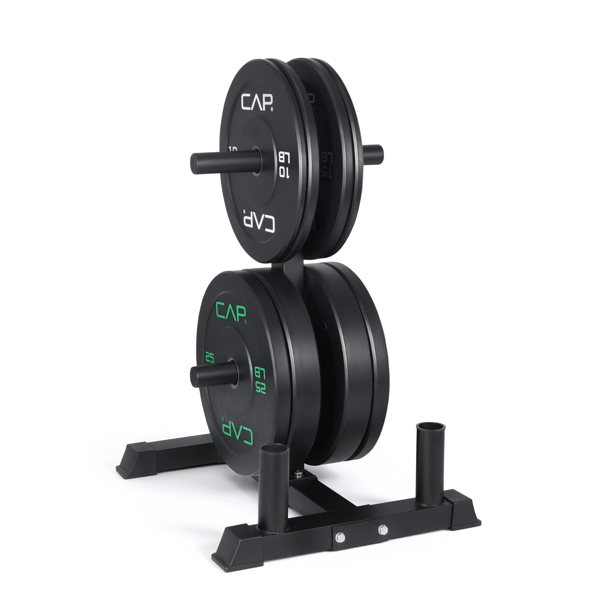 Photo 1 of CAP Barbell 190 lb Economy Olympic Plate Set with Compact Plate Rack & Barbell Storage | 4 Weight Posts + 2 Barbell Holders