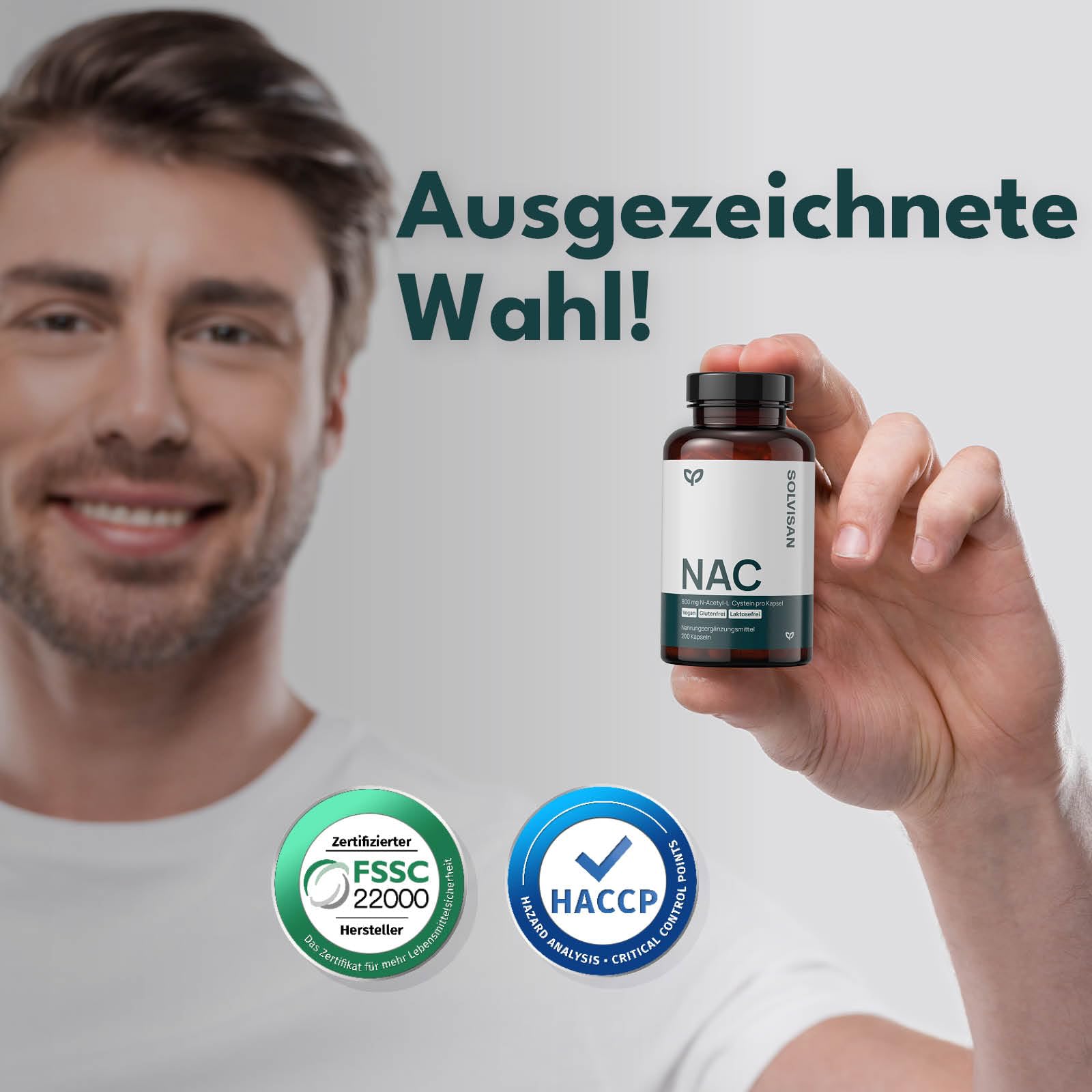 SOLVISAN - NAC 800 mg N-Acetyl-L-Cystein Kapseln - 200 Kapseln - In Deutschland produziert - Vegan, Laborgeprüft und ohne Zusatzstoffe