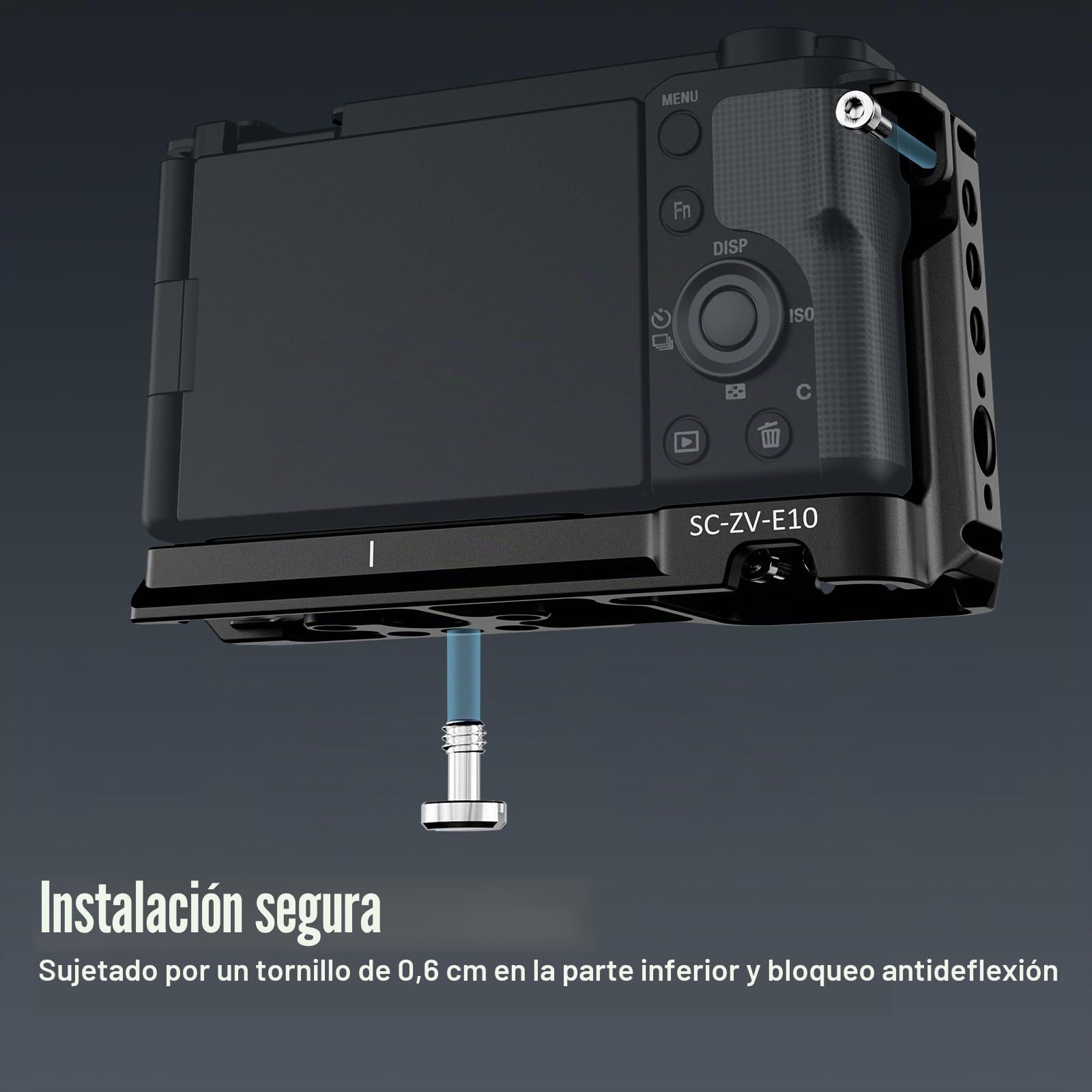 SIRUI ZV-E10 Cage Jaula para Cámara con Agarre de Silicona Extraíble y Placa de Liberación Rápida Incorporada para Arca, con Agujeros Roscados de 1/4"y 3/8" para Sony ZV-E10 - SC-ZV-E10