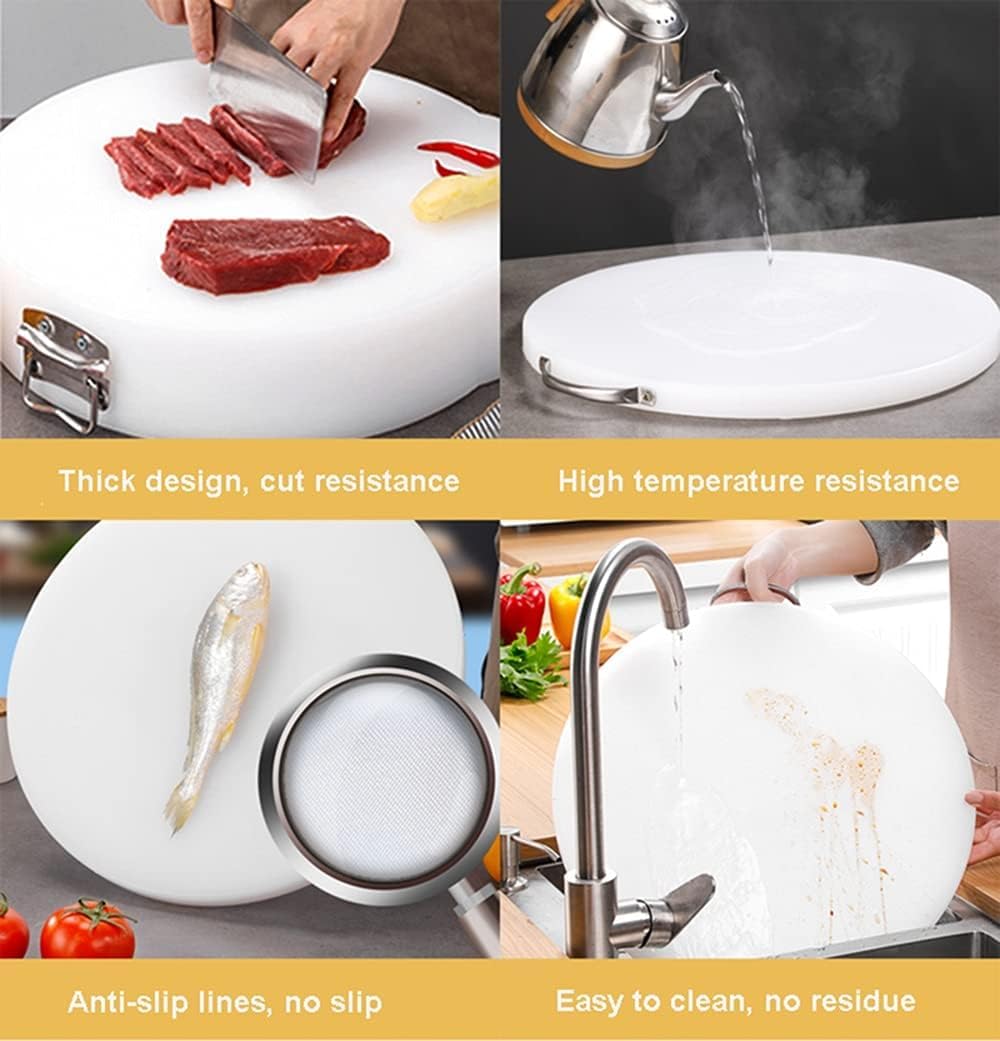 Großes rundes Schneidebrett aus Kunststoff, robust, rutschfest, ideal für Fleisch und Hacken in der Küche