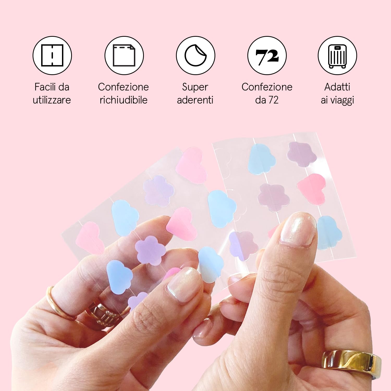 grace & stella Cerotti Idrocolloidali e Anti Imperfezioni Viso - Hydrocolloid Patch Dermatologicamente Testati, Vegan, Cruelty-Free [Misti, 72 Pezzi]