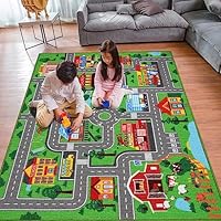 Kids Carpet Playmat Rug 59\"x39.4\", Car Rug for Kids Cars, Non-Slip Town City Road Map Kids Rugs for Playroom Bedroom Boys, Kids Cars Play Mat Track Road Rugs for Kid(59X39.4Inch,Green)