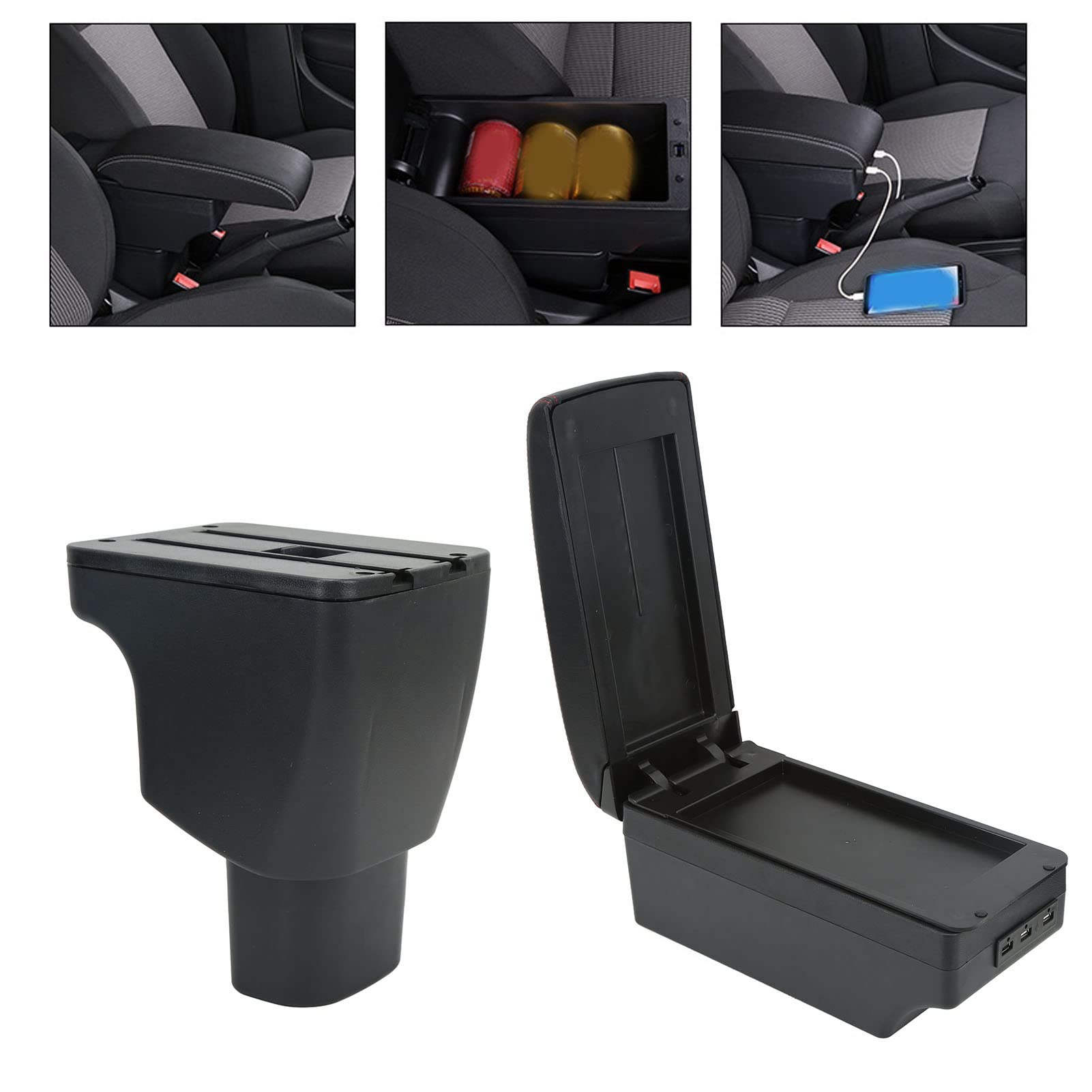 Alomejor Schowek w Podłokietniku ABS PU Skórzany Schowek w Konsoli środkowej z 7 Portami USB Łagodzi Zmęczenie Ramion Dodaje w Kabinie Łatwa Instalacja dla Kierowców I10