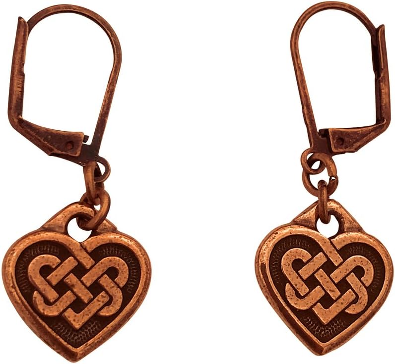 DragonWeave Celtic Heart Charm Necklace & Earring Set, Antique Copper Brown Leather Adjustable