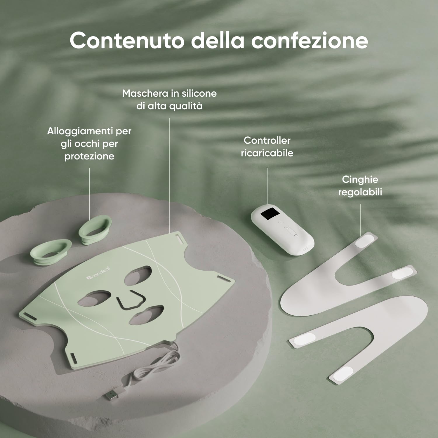 Nanoleaf Maschera LED Viso Terapia, 7 Modalità, Fototerapia Luce Rossa Portatile con LED NIR, Silicone Morbido, Trattamento 5-10 Min, Protezione Occhi, Infrarossi Ricaricabile | Luce rossa e blu professionale con dispositivo facciale NIR per anti-invecchi