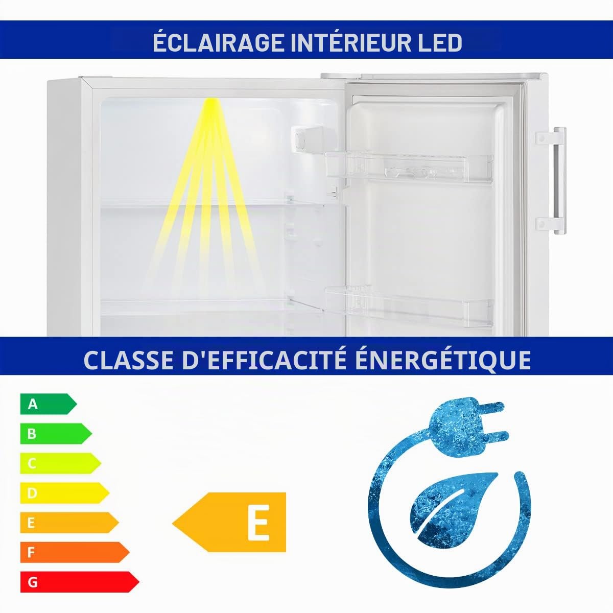 Bomann Réfrigérateur 242L blanc VS7316-1-blanc, Capacité nette : 242 litres, Éclairage intérieur à DEL, Contrôle de la température en continu, 5 clayettes en verre