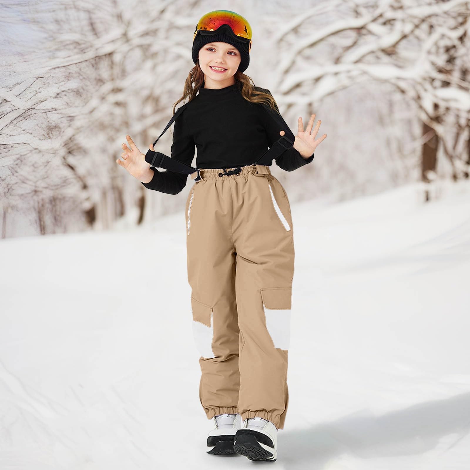 Generisch 2026 Pantaloni da sci per bambini, caldi e spessi, con tavola e tavola doppia, pantaloni da sci per bambini per ragazzi e ragazze in inverno.