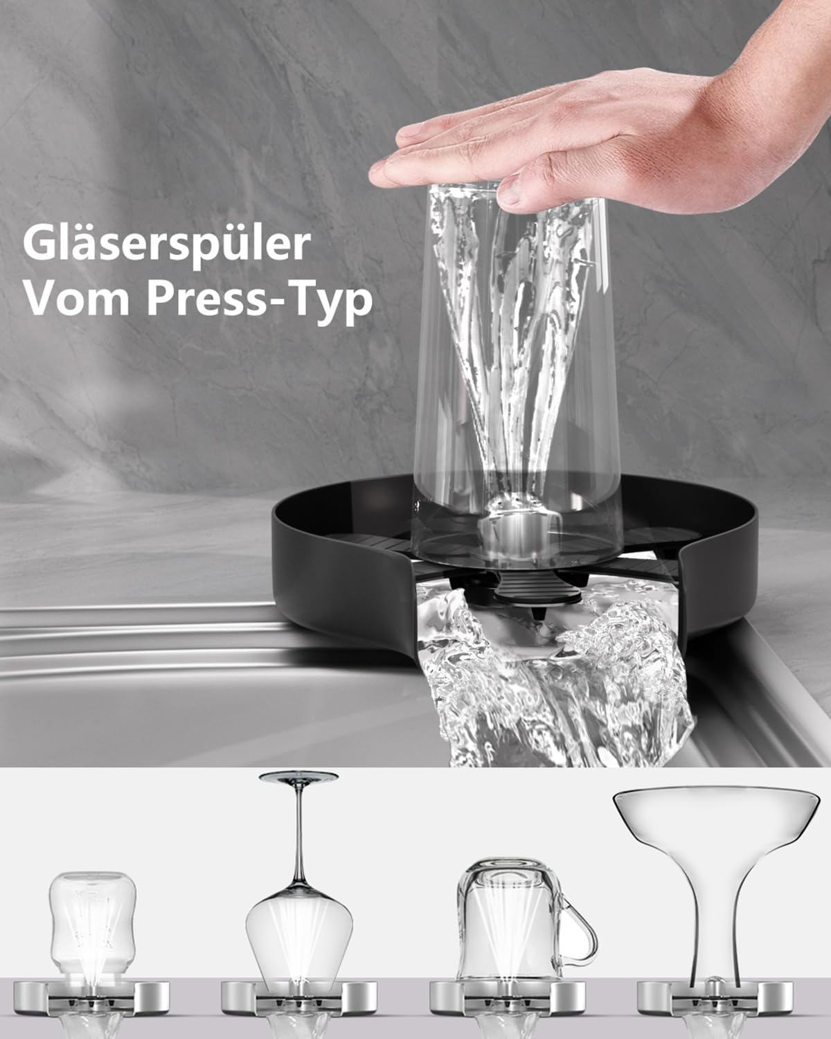 Lavadora De Vidrio, Aicoya AutomáTica Lavadora De Botellas, Limpiador De Vidrio De Alta PresióN Para Cocina, Fregadero, Bar, Hogar, Negro