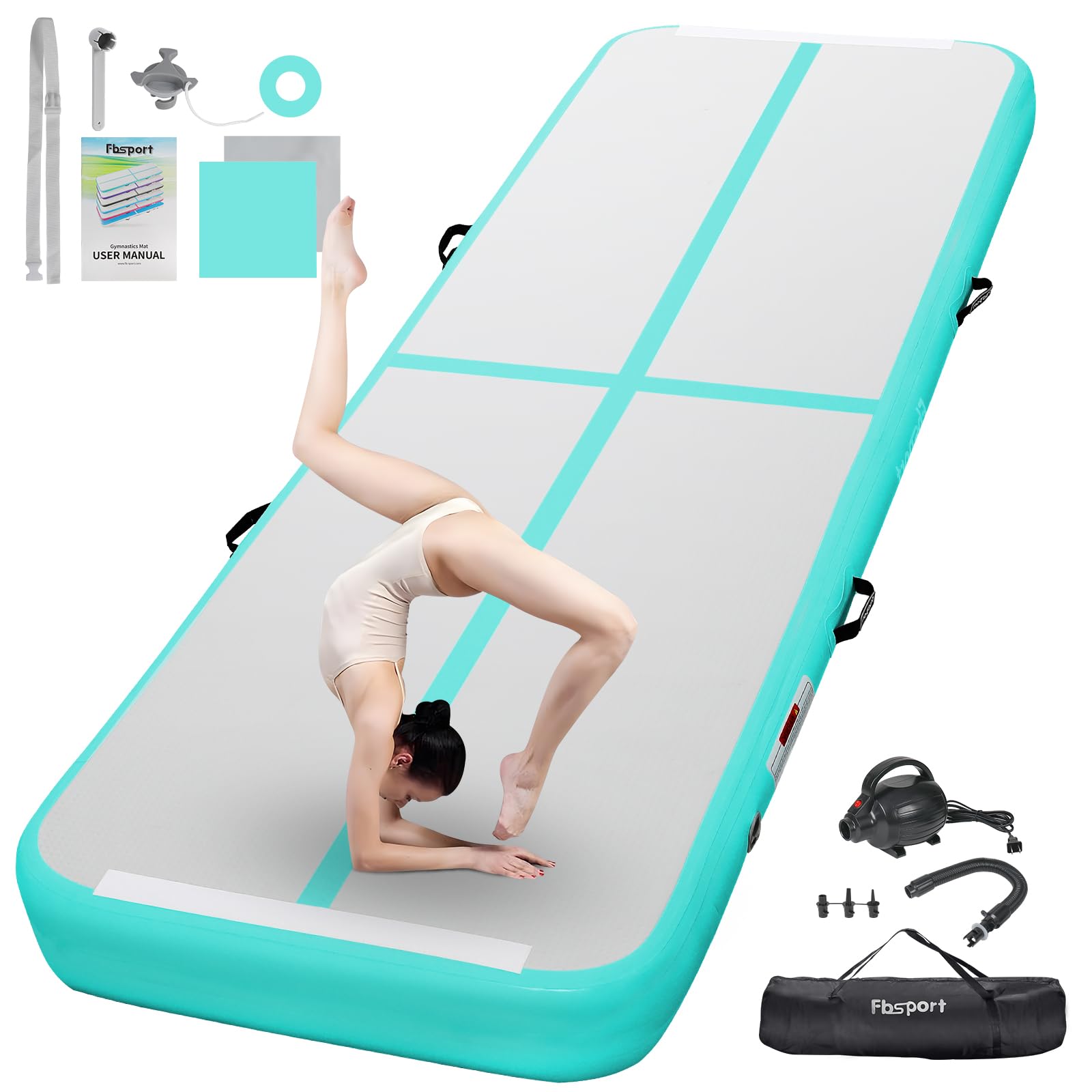 FBSPORT Inflatable Gymnastics Mat, 3/4/5/6m Tumble Track, with Air Pump — image 1