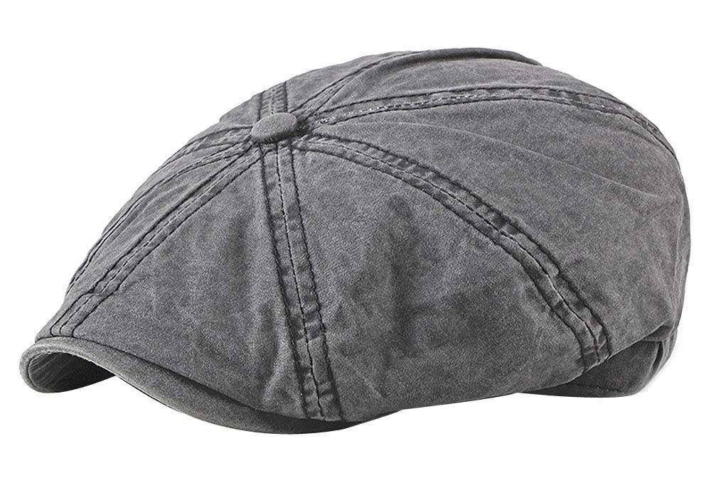 Kangqifen Mens Flat Cap 8 Panel Washed Cotton Outdoor Sun Protection Newsboy Cap(Black)