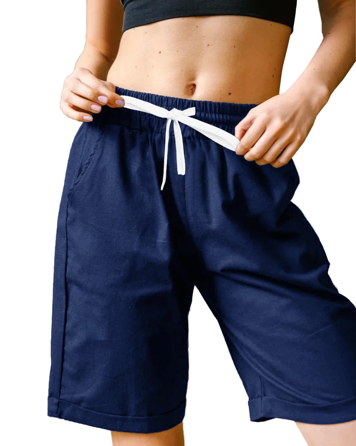 Rayson Pantaloncini Donna Estivi Cotone Bermuda da Donna Casual Leggero Pantaloni Corti con Tasche Pantaloncini Sportivi con Coulisse per Sport Yoga Trekking
