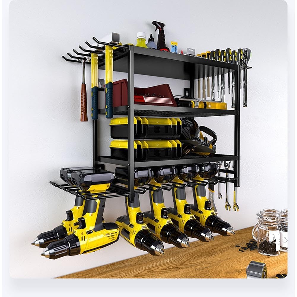 Garvee Solución Robusta Para Almacenamiento – Soporte De Pared Para Herramientas Eléctricas Con 4 Niveles, Organizador Con Compartimentos Para Brocas y Soporte Lateral Para Destornilladores