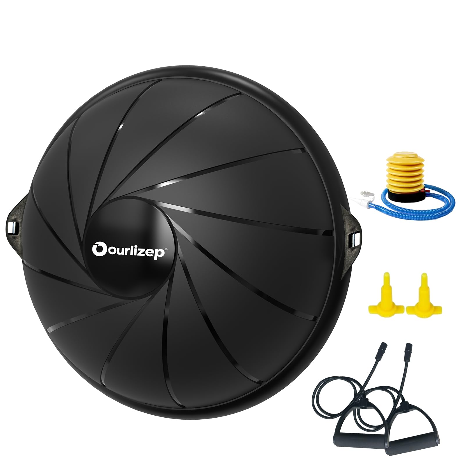 Ourizep Balance Ball bis 300 kg | Trainingsball | Halbkugel mit Expander und Pumpe | rutschfest | Yoga Ball für Krafttraining | 60 cm