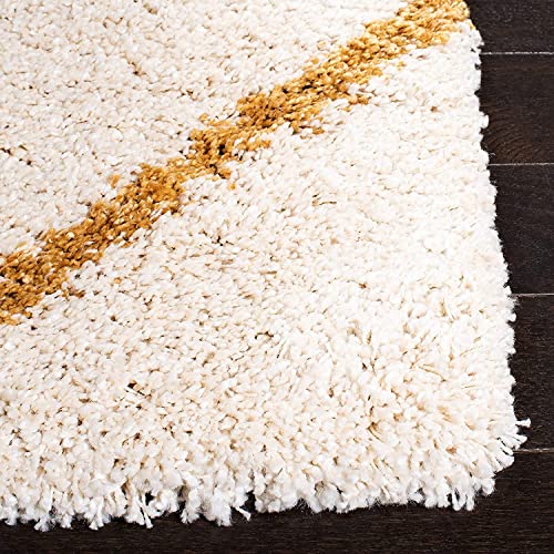 Image of Super Ultra Modern Soft Shaggy Handcrafted Anti-Skid Silk Touch Carpet, Size 12x15 Feet, Color Ivory & GOLDD